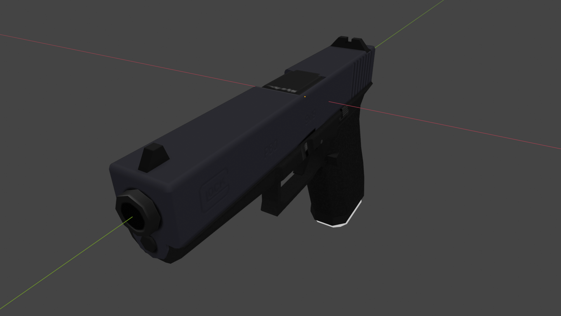 Rigged Glock 17 3D model I was working on in Blender, texture made in Inkscape and GIMP.