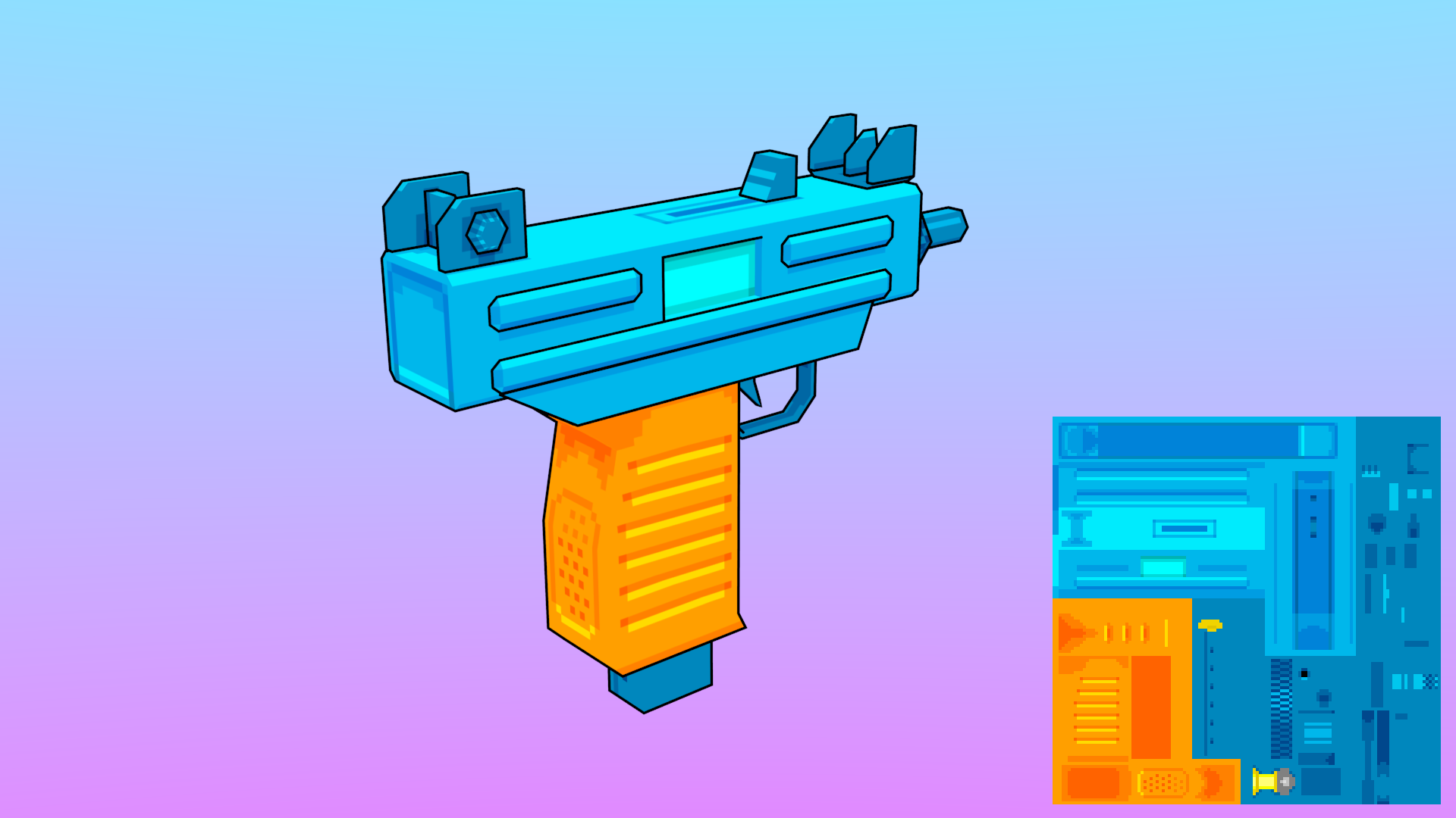 A low-poly, stylized Micro-Uzi model I had created.